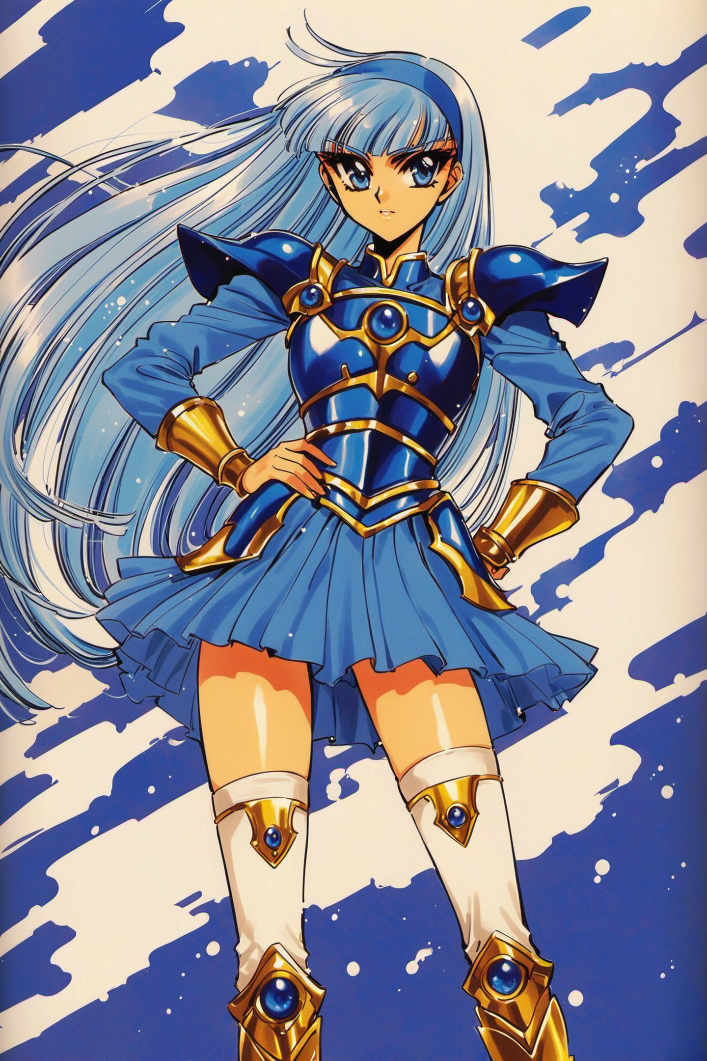 26013-1344729868-Ryuuzaki Umi,1girl,solo,long hair,armor,blue eyes,1990s _(style_),blue hair,blue theme,retro artstyle,thighhighs,boots,armored d.png